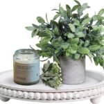 Chic White Wood Beaded Round Tray for Farmhouse Decor