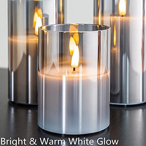 Elegant Silver Grey Flameless LED Candle Set with Remote
