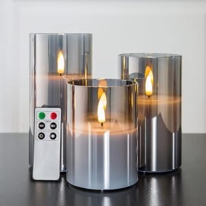 Elegant Silver Grey Flameless LED Candle Set with Remote