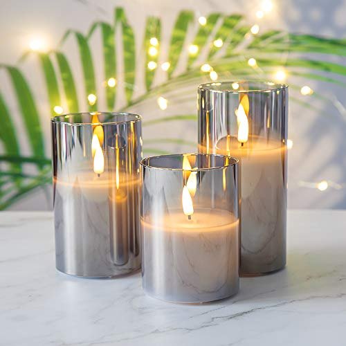 Elegant Silver Grey Flameless LED Candle Set with Remote