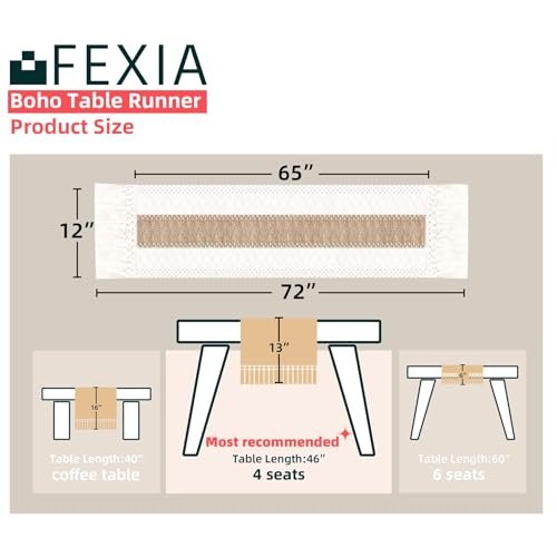 FEXIA 72" Boho Macrame Table Runner with Tassels