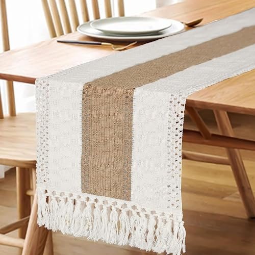 FEXIA 72" Boho Macrame Table Runner with Tassels