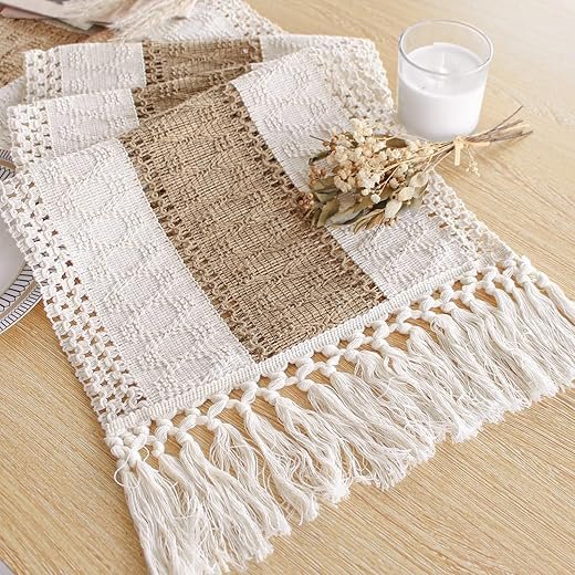 FEXIA 72" Boho Macrame Table Runner with Tassels