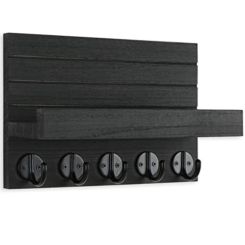 Rustic Paulownia Wood Key Holder with Shelf & Hooks