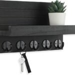 Rustic Paulownia Wood Key Holder with Shelf & Hooks