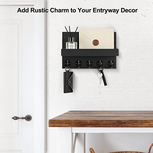 Rustic Paulownia Wood Key Holder with Shelf & Hooks