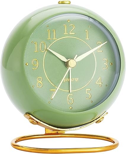 Vintage Olive-Green Silent Analog Alarm Clock